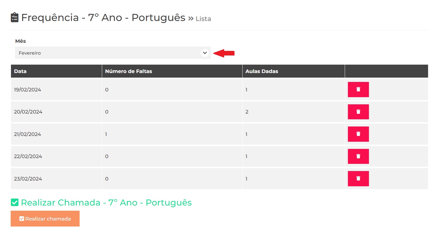 Lista de Chamadas Realizadas