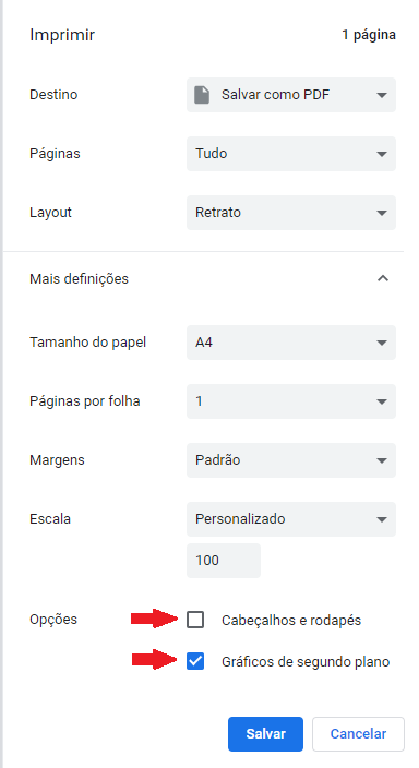 Configurações de impressão