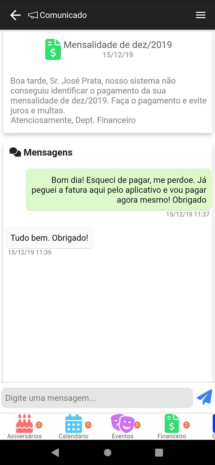 Exemplo de chat do Comunicado