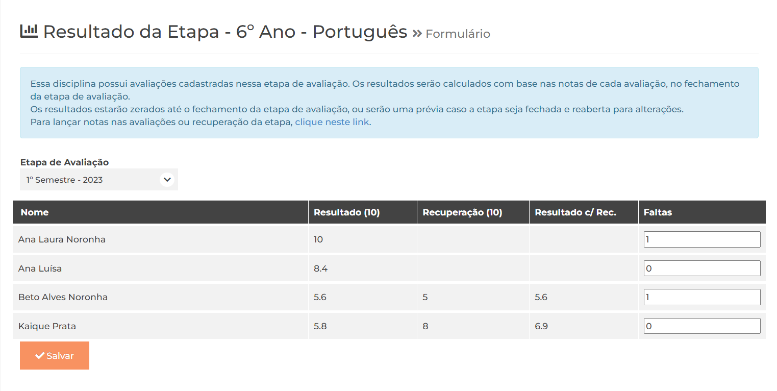 Resultados da Etapa - com avaliação