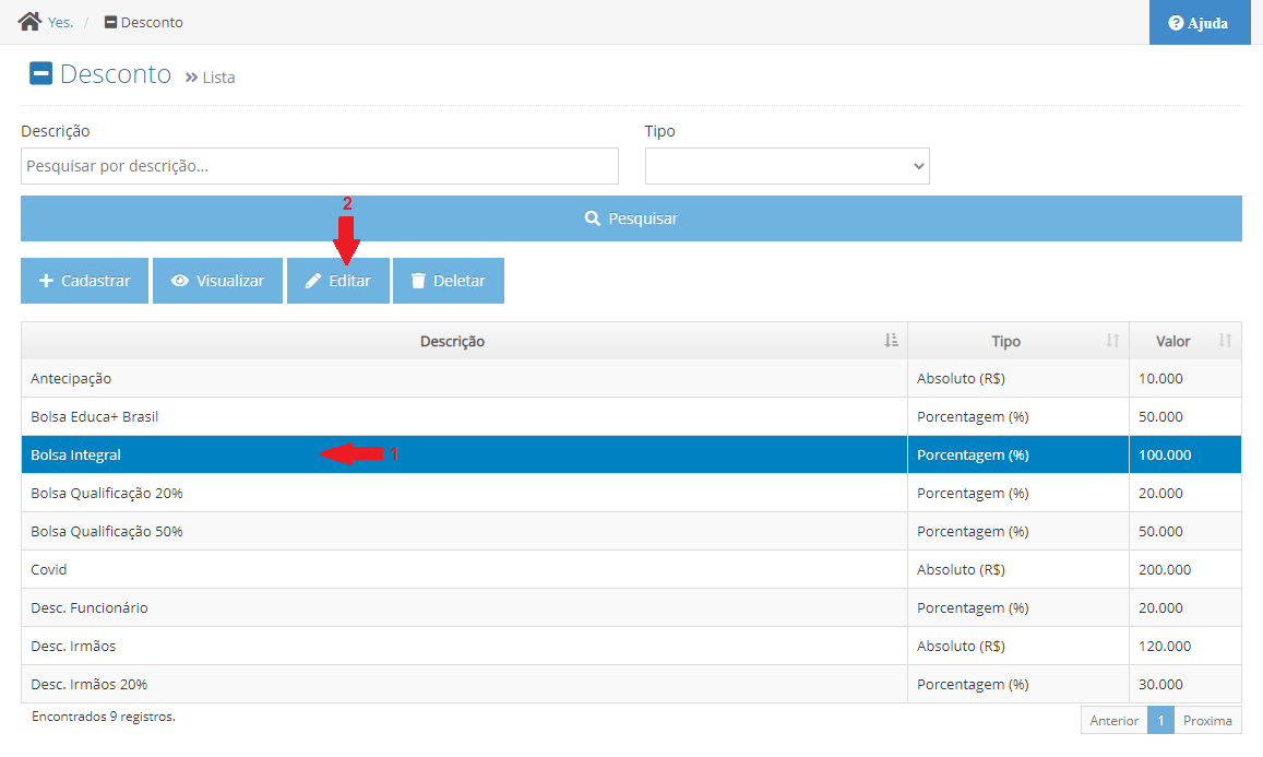 Desconto - Editar